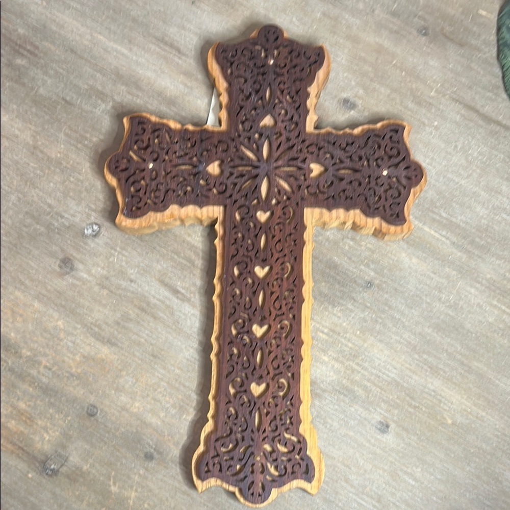 Handcrafted Wooden Ornate Decorative Cross Cranberry Cove Collection